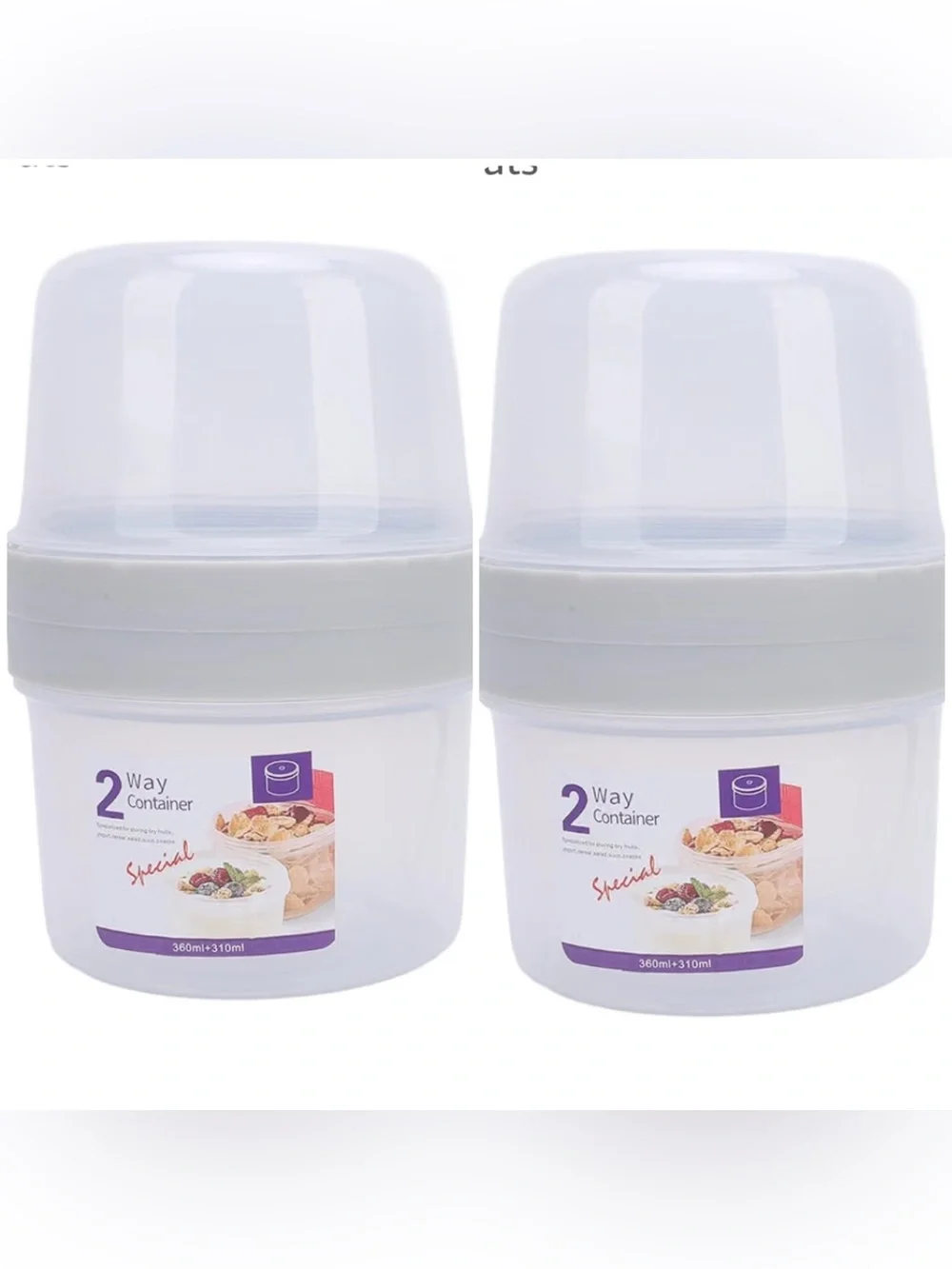 Lot of 2 - 2 Way Containers for cereal yogurt dried fruits etc